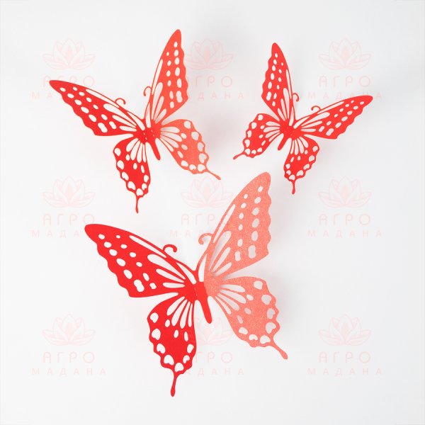 Декор на стену - наклейки с красными бабочками (тип 1)