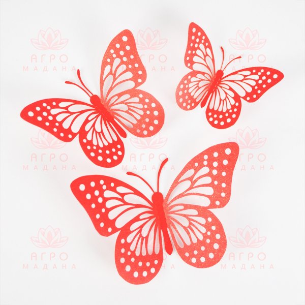 Декор на стену - наклейки с красными бабочками (тип 3)