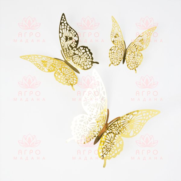 Декор на стену - наклейки с золотистыми бабочками (тип 2)
