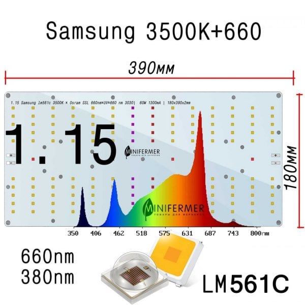 1.15 Quantum board 180 х 390 Samsung lm561C 3500K + Osram SSL 660nm+UV+660 nm 3030