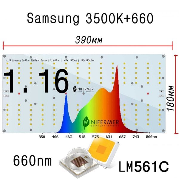 1.16 Quantum board 180 х 390 Samsung lm561C 3500K + Osram SSL 660nm